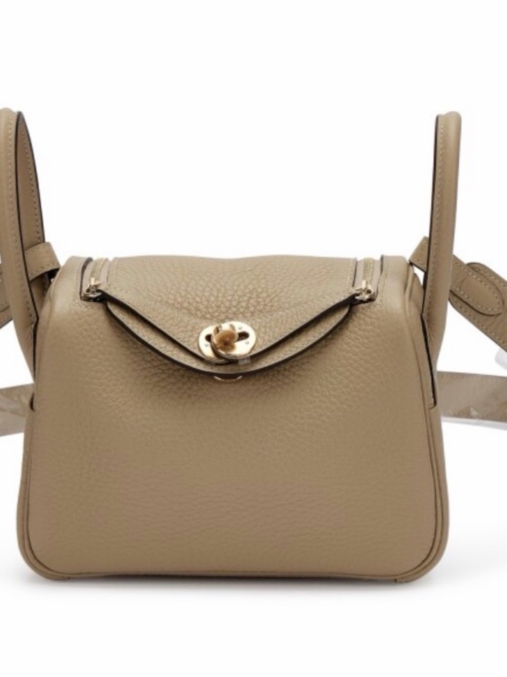 Structured Taupe Satchel with Gold Turnlock - Picture 4 of 4